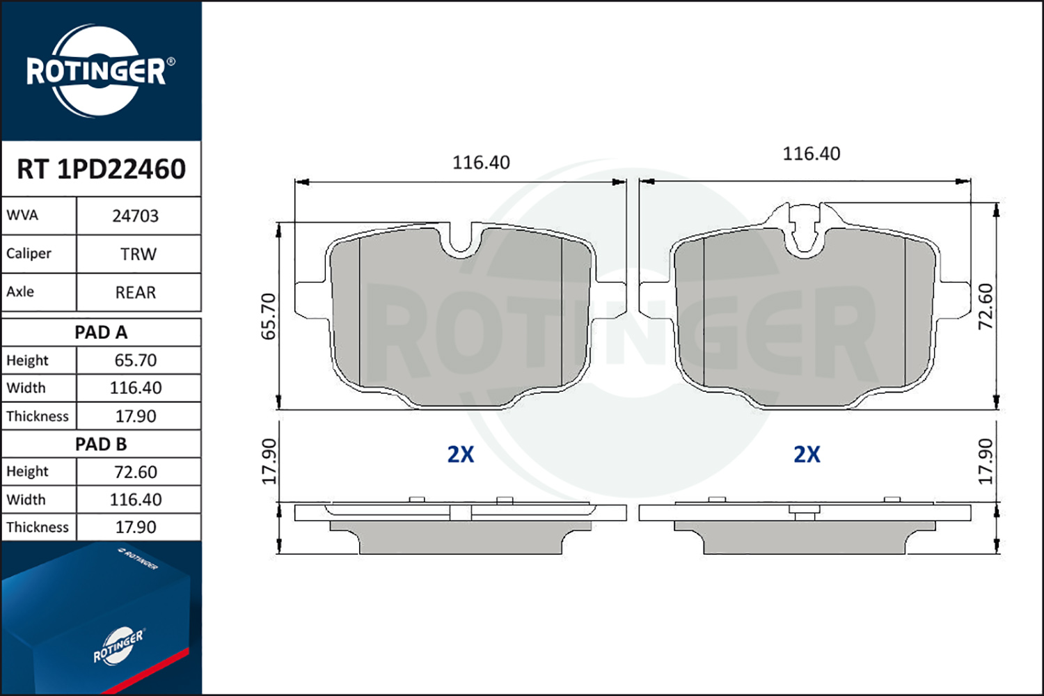 ROTINGER Fékbetét, mind RT1PD22460_ROT